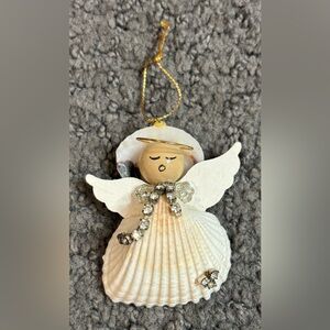 Sea Shell Angel Rhinestone Christmas Ornament White 3”